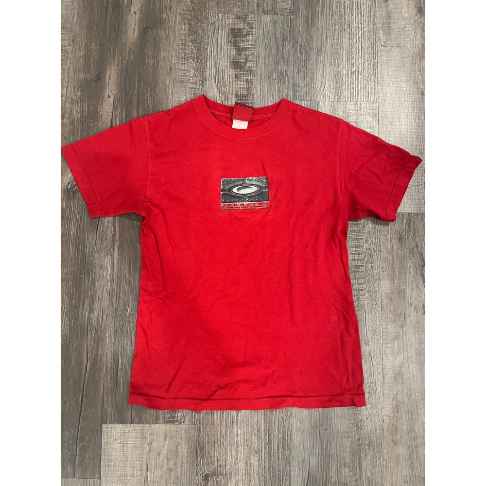 Oakley Industrial Design Graphic T-Shirt Mens Small Red Short Sleeve Y2K Tee